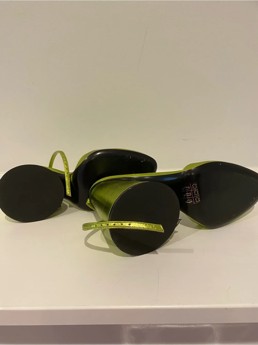 The Attico Luz Leather Metallic Lime Green Ankle-Strap Pumps, Size 7.5